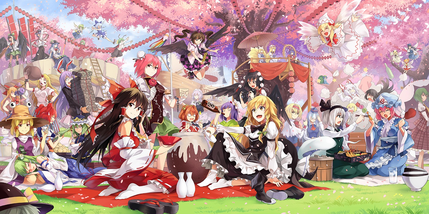 alice_margatroid, animal_ears, bunny_ears, cirno, daiyousei, dress, fujiwara_no_mokou, hakurei_reimu, hieda_no_akyuu, hinanawi_tenshi, hoshiguma_yuugi, houraisan_kaguya, ibaraki_kasen, ibuki_suika, inaba_tewi, izayoi_sakuya, kagiyama_hina, kamishirasawa_keine, kawashiro_nitori, kazami_yuuka, kirisame_marisa, kitsune, kochiya_sanae, komeiji_koishi, konpaku_youmu, lily_white, luna_child, miko, moriya_suwako, motoori_kosuzu, nagae_iku, neko_(yanshoujie), onozuka_komachi, reisen_udongein_inaba, reiuji_utsuho, saigyouji_yuyuko, shameimaru_aya, shikieiki_yamaxanadu, star_sapphire, sunny_milk, tail, touhou, umbrella, wings, wriggle_nightbug, yakumo_ran, yakumo_yukari, yasaka_kanako