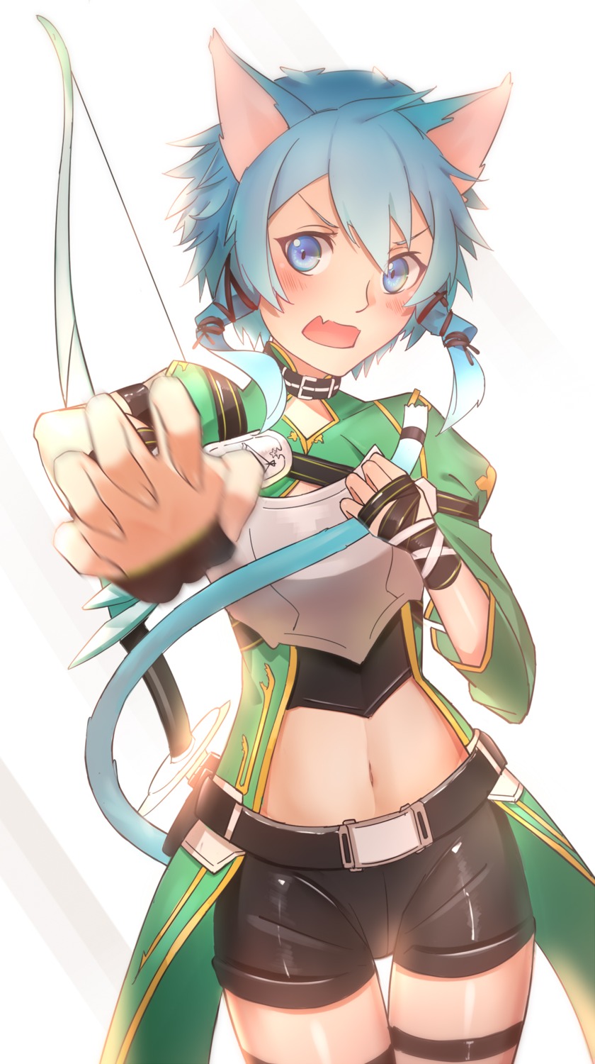 alfheim_online, animal_ears, armor, bike_shorts, lu", nekomimi, sinon, sword_art_online