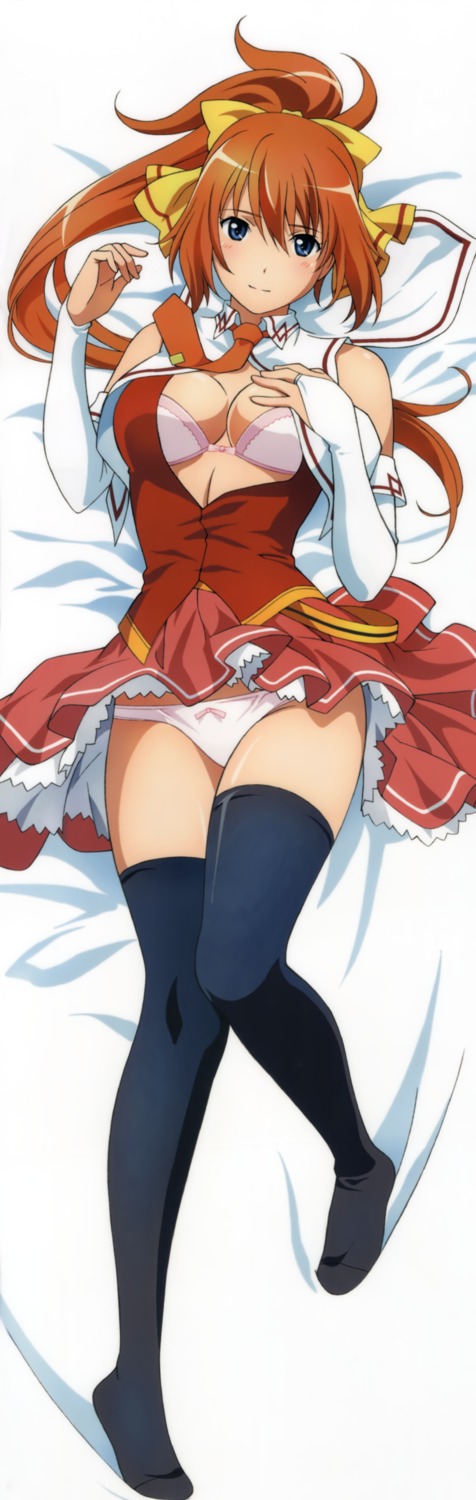 bra, cleavage, dakimakura, miyazawa_elena, open_shirt, pantsu, sekai_de_ichiban_tsuyoku_naritai!, thighhighs