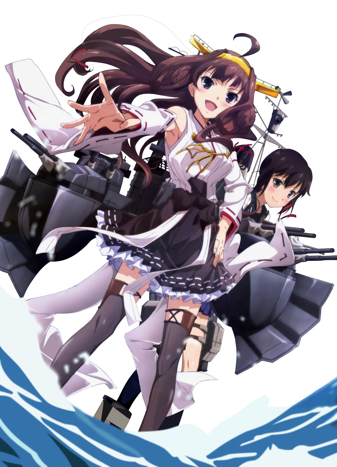 fubuki_(kancolle), kantai_collection, kongou_(kancolle), lolita_fashion, maeda_kyousuke, mecha_musume, miko, thighhighs