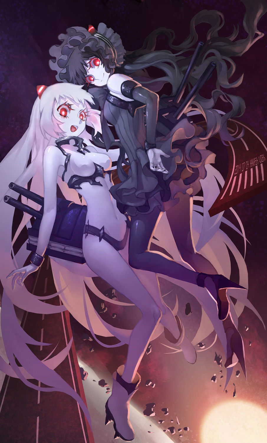 airfield_hime, criin, gothic_lolita, heels, horns, isolated_island_oni, kantai_collection, lolita_fashion, pantyhose