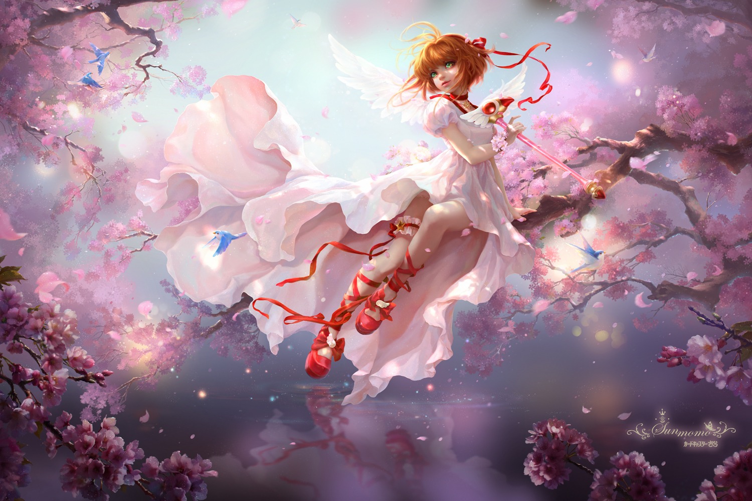 card_captor_sakura, dress, garter, kinomoto_sakura, sunmomo, wings