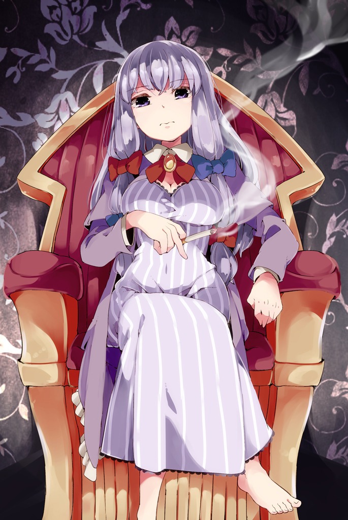 cleavage, dress, patchouli_knowledge, smoking, touhou, yoshinaga_p