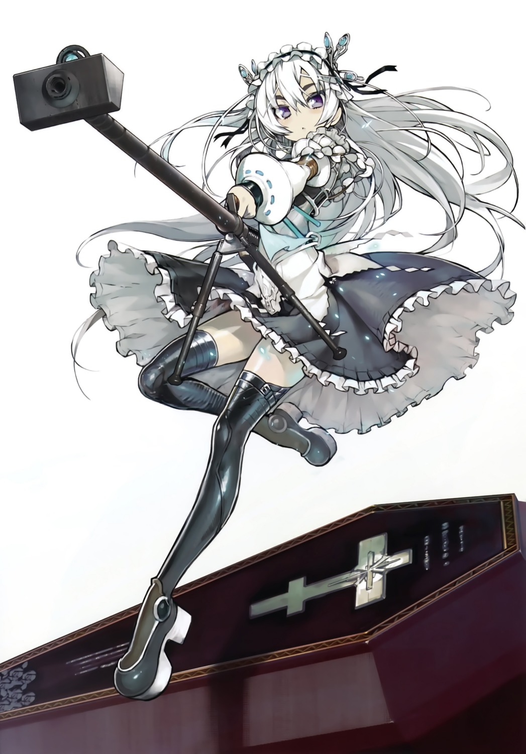 chaika_trabant, gothic_lolita, gun, heels, hitsugi_no_chaika, lolita_fashion, namaniku_atk, thighhighs