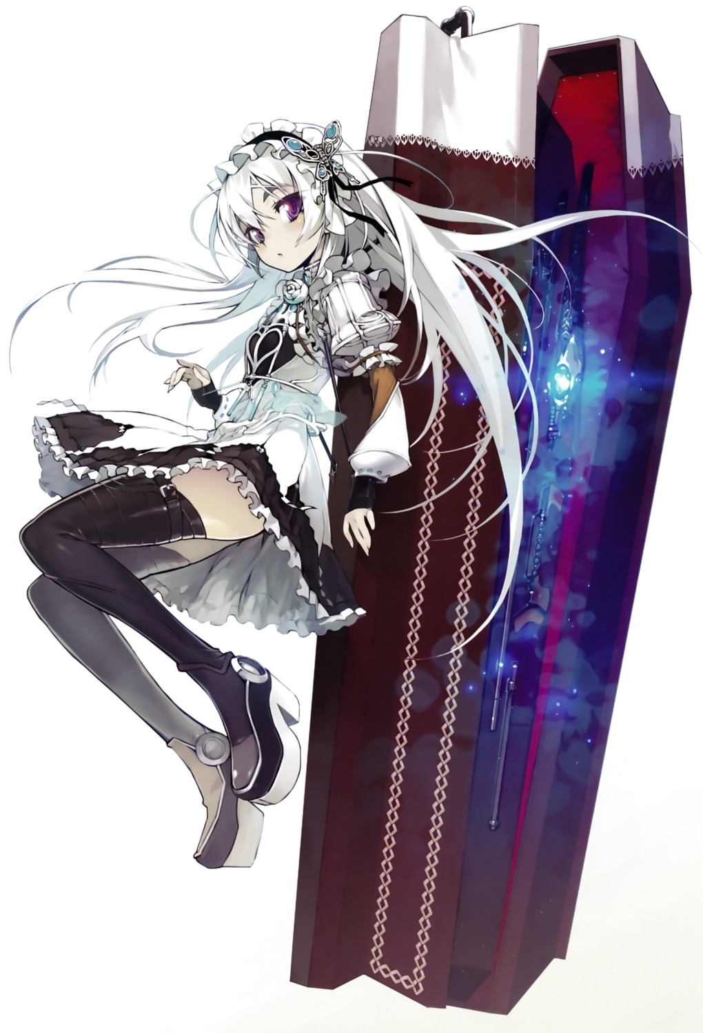 chaika_trabant, gothic_lolita, gun, heels, hitsugi_no_chaika, lolita_fashion, namaniku_atk, thighhighs