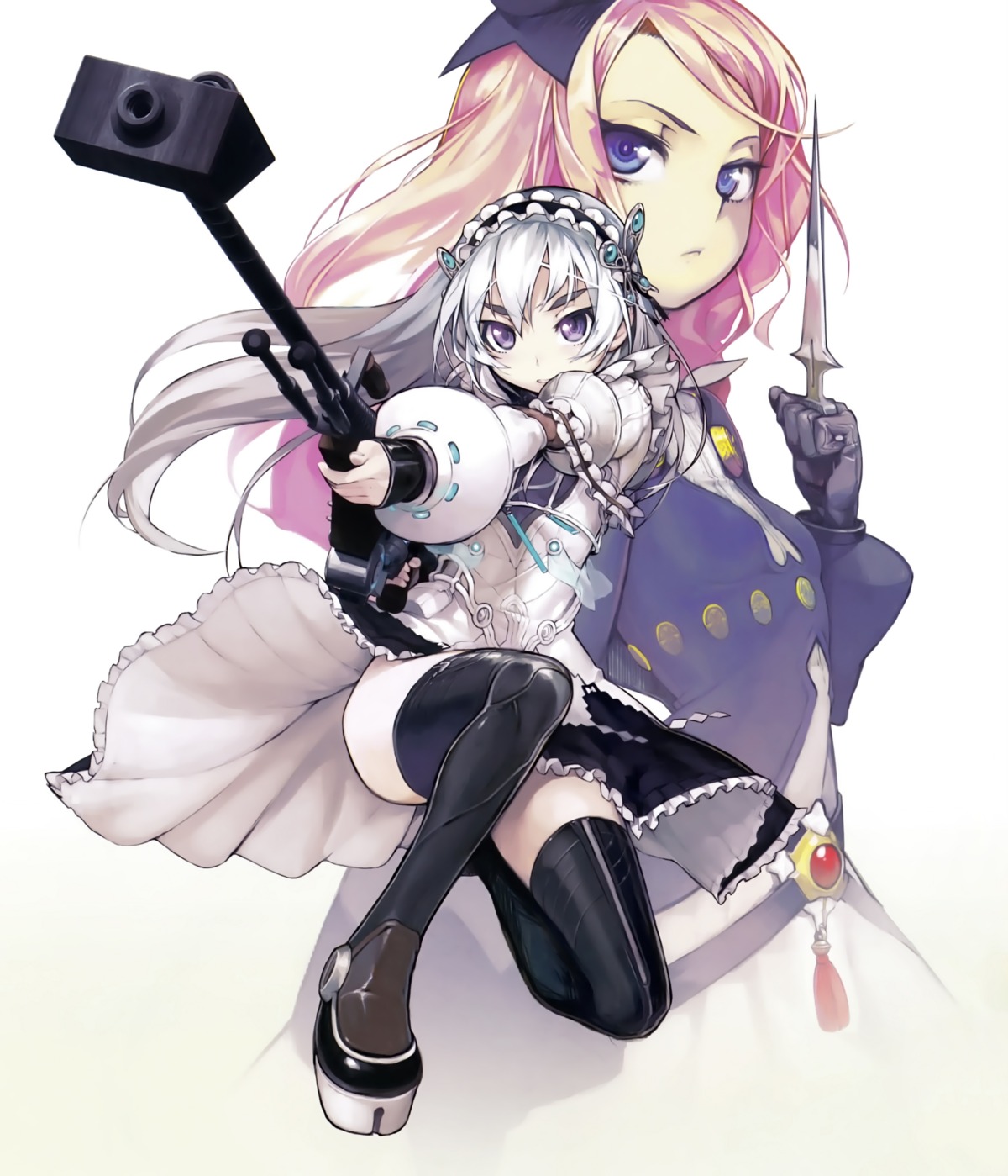 chaika_trabant, gothic_lolita, gun, heels, hitsugi_no_chaika, lolita_fashion, namaniku_atk, thighhighs