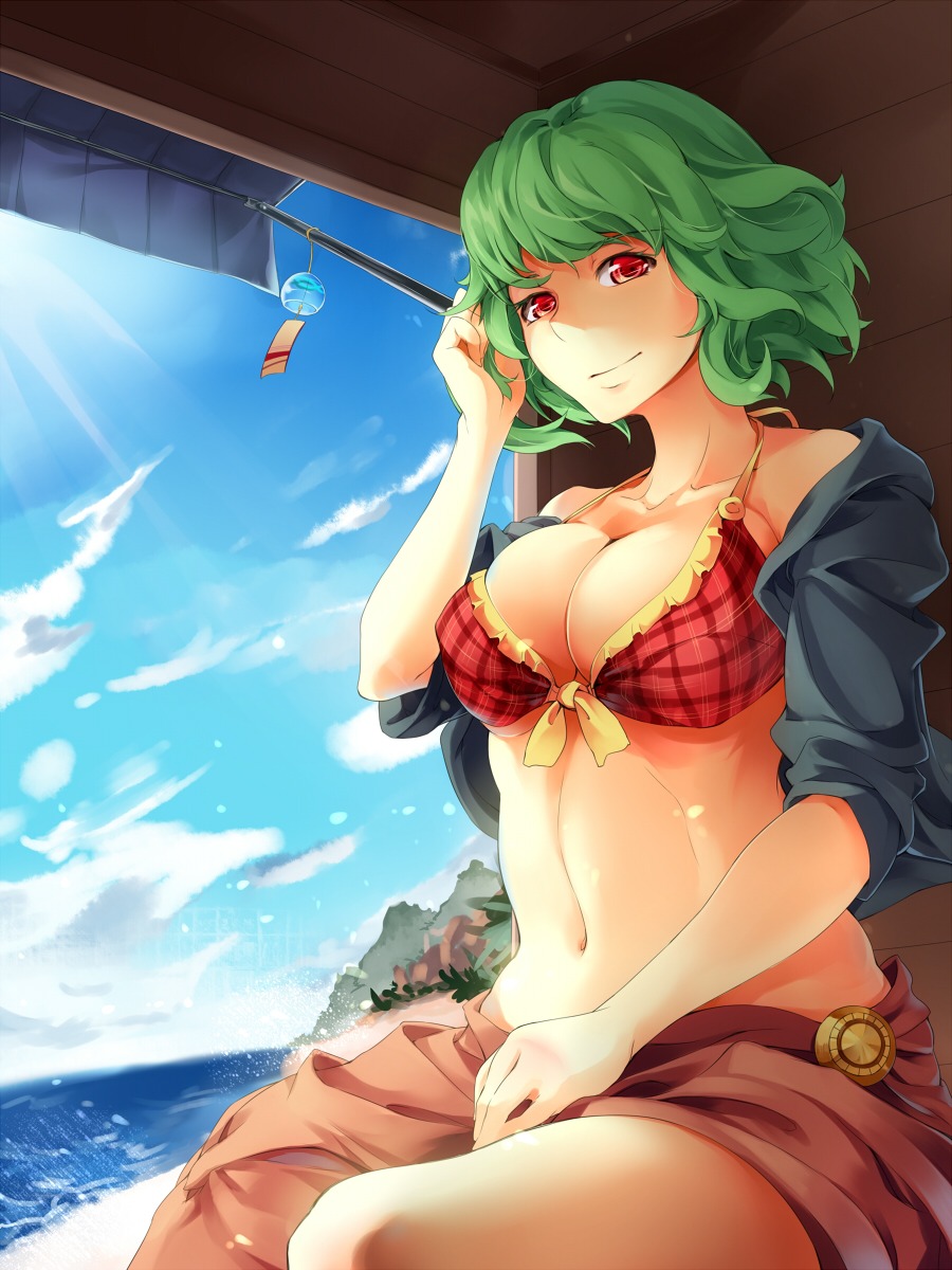 asu_tora, bikini_top, cleavage, kazami_yuuka, open_shirt, swimsuits, touhou