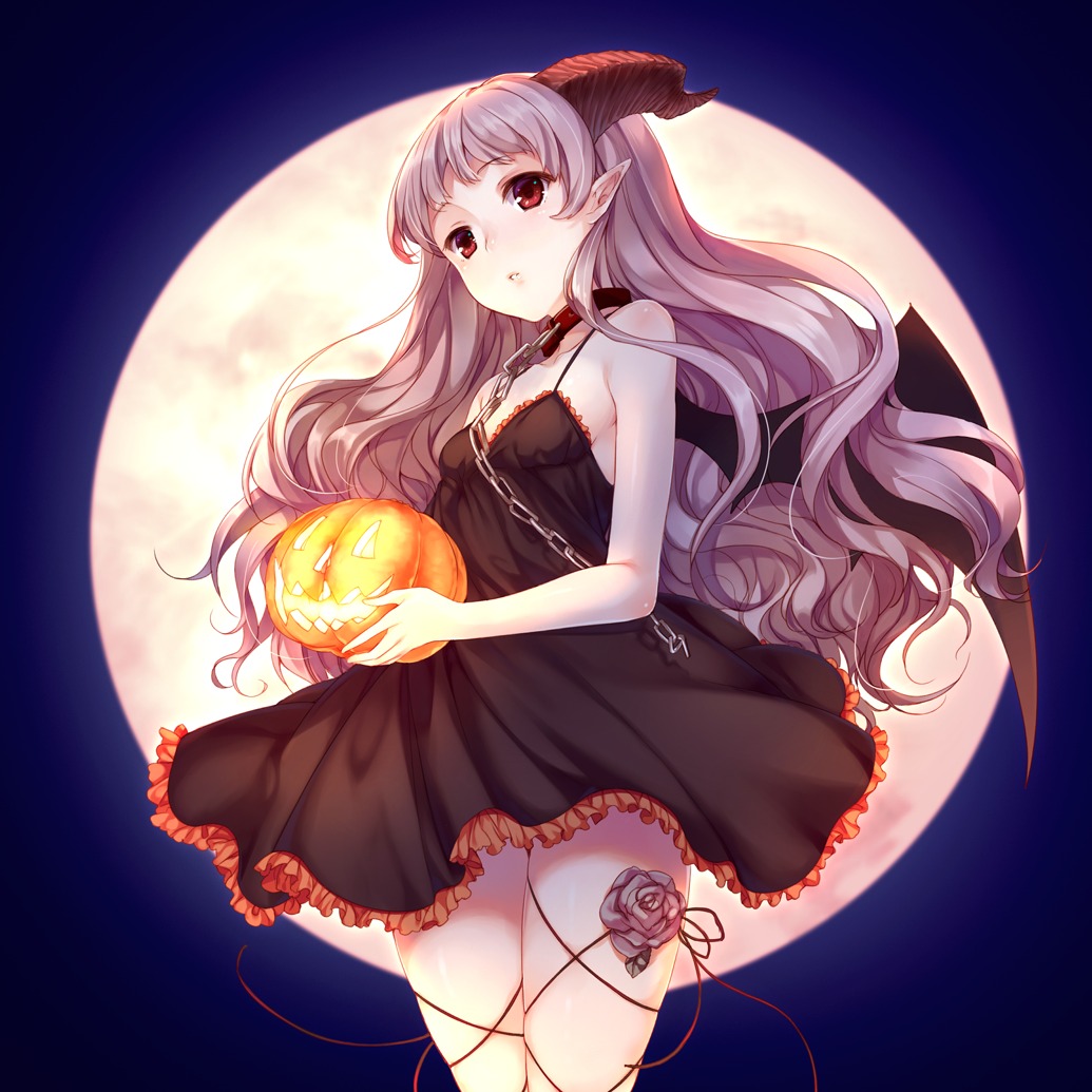 dress, halloween, horns, itou_nanami, no_bra, wings