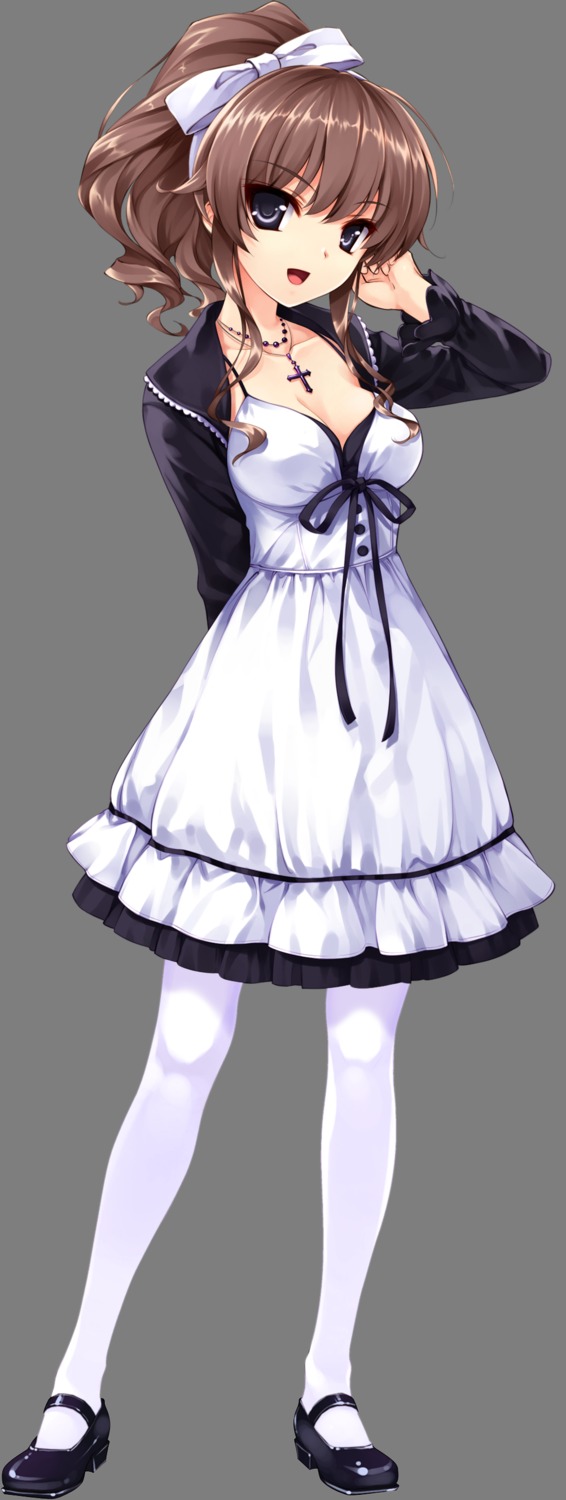 cleavage, dress, hanamiya_nagisa, kuroya_shinobu, pantyhose, transparent_png, ushinawareta_mirai_wo_motomete