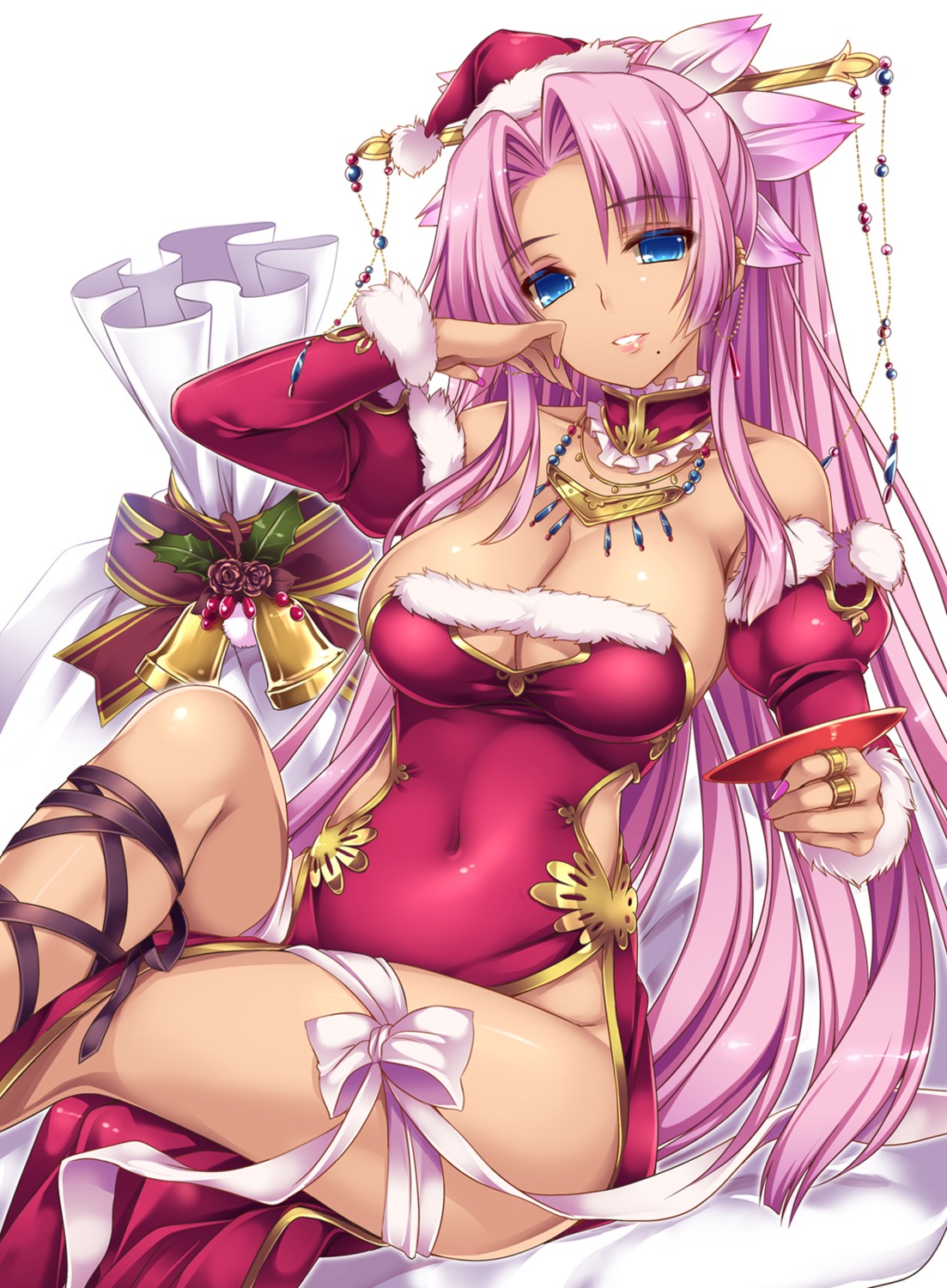 christmas, cleavage, dress, koihime_musou, monety, no_bra, nopan, sonsaku