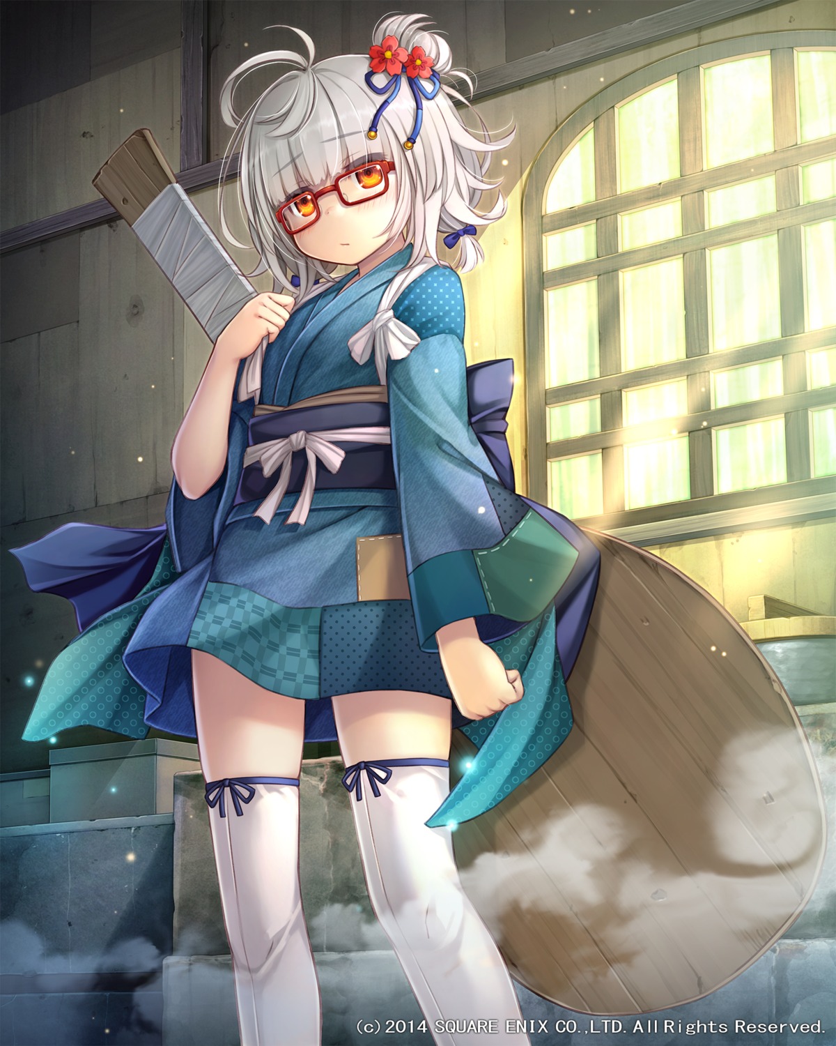 lost_crusade, megane, namaru_(summer_dandy), square_enix, thighhighs, weapon, yukata