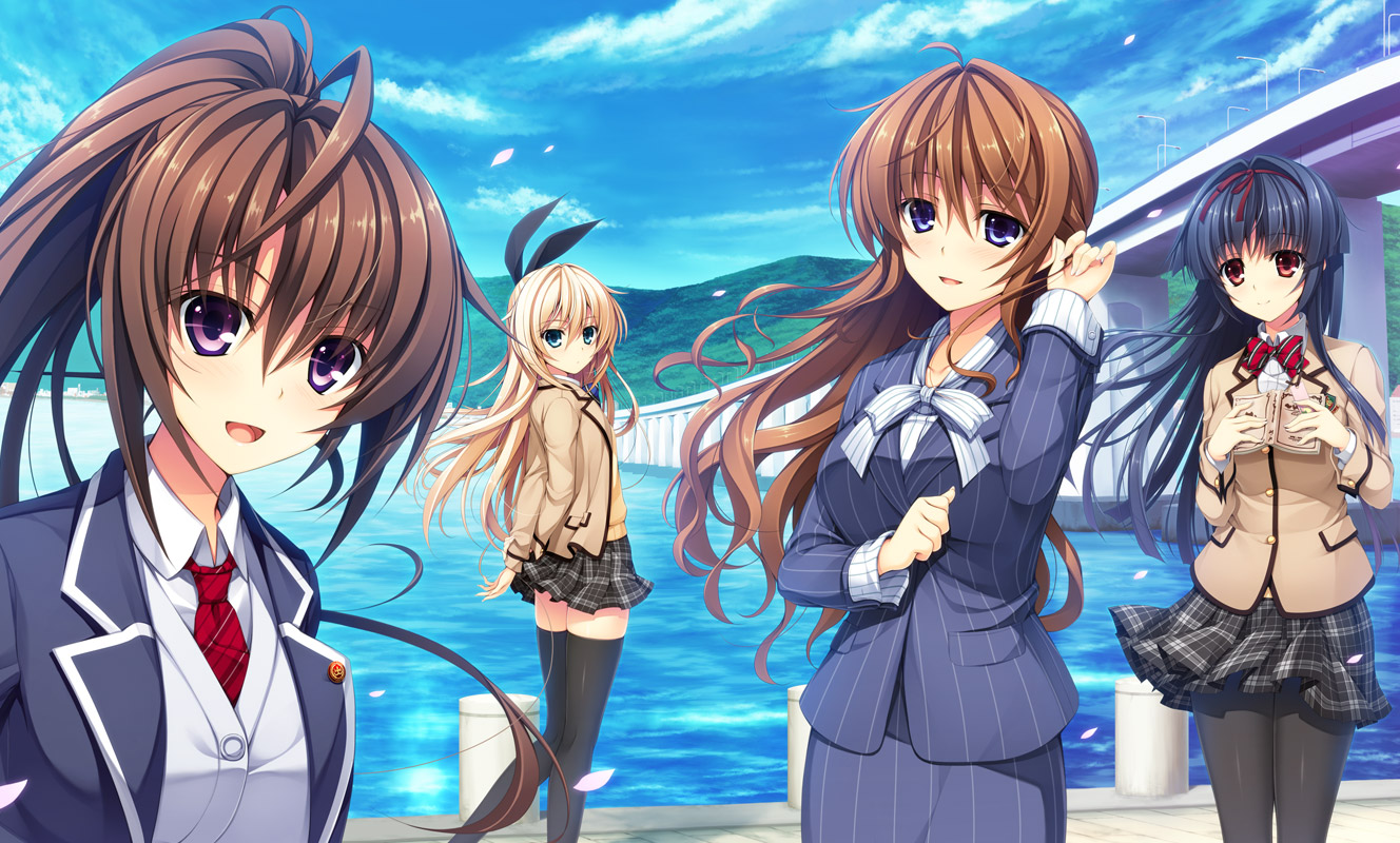 asami_asami, ashiya_suzuka, business_suit, hayase_chitose, hibiki_works, himekawa_honami, kurashiki_azusa, pantyhose, pretty_x_cation_2, seifuku, thighhighs