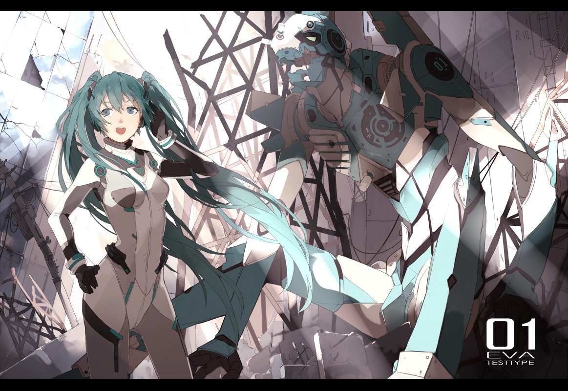 bodysuit, cosplay, hatsune_miku, mecha, neon_genesis_evangelion, nine, vocaloid