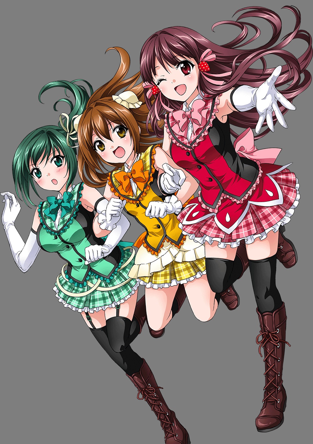 haruzaki_nonoka, itsuki_sayaka, marronni_yell, stockings, thighhighs, transparent_png, tsutsumi_manami, urita_ruri