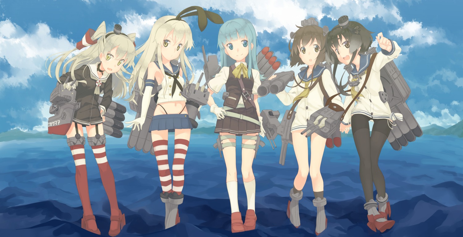 amatsukaze_(kancolle), hatsukaze_(kancolle), heels, kantai_collection, pantyhose, rensouhou-chan, seifuku, seu_kaname, shimakaze_(kancolle), stockings, thighhighs, thong, tokitsukaze_(kancolle), yukikaze_(kancolle)