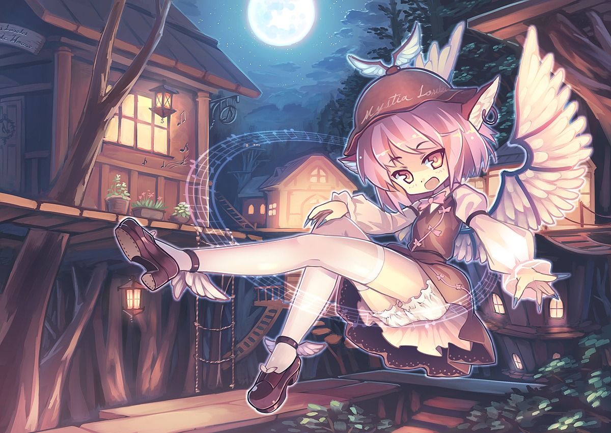 animal_ears, bloomers, dress, heels, mystia_lorelei, orita_enpitsu, touhou, wings