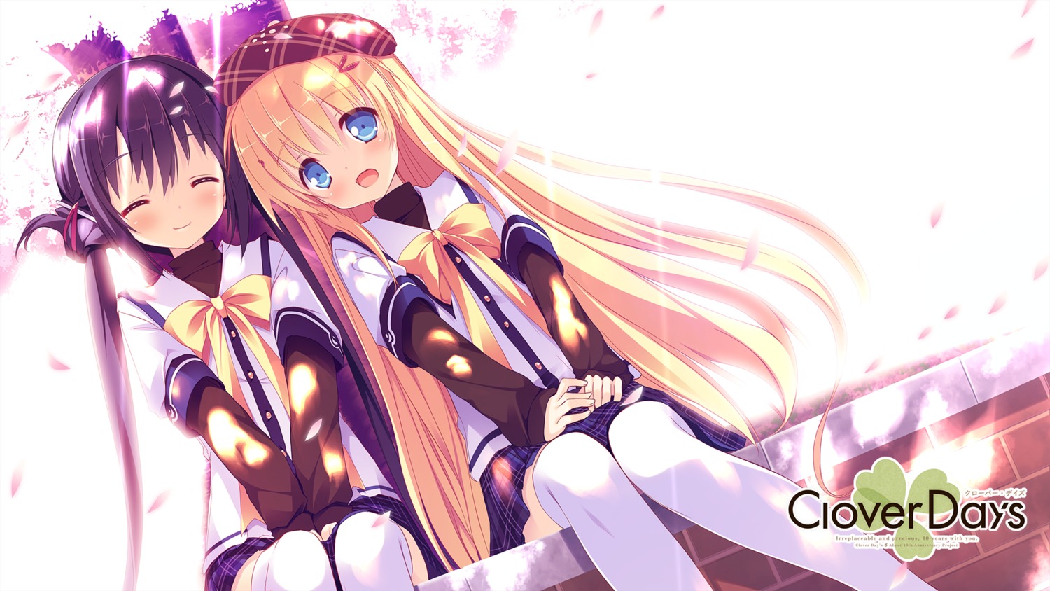 alcot, clover_day's, nimura_yuuji, seifuku, takakura_anri, takakura_anzu, thighhighs, wallpaper
