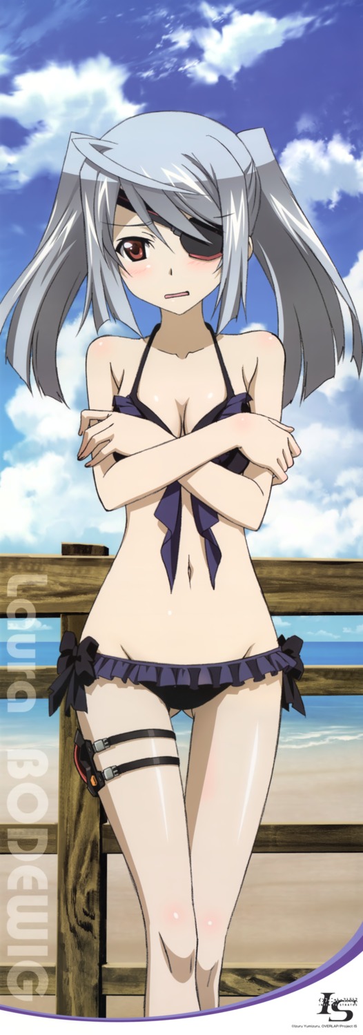 bikini, breast_hold, cleavage, eyepatch, hashimoto_takayoshi, infinite_stratos, laura_bodewig, stick_poster, swimsuits