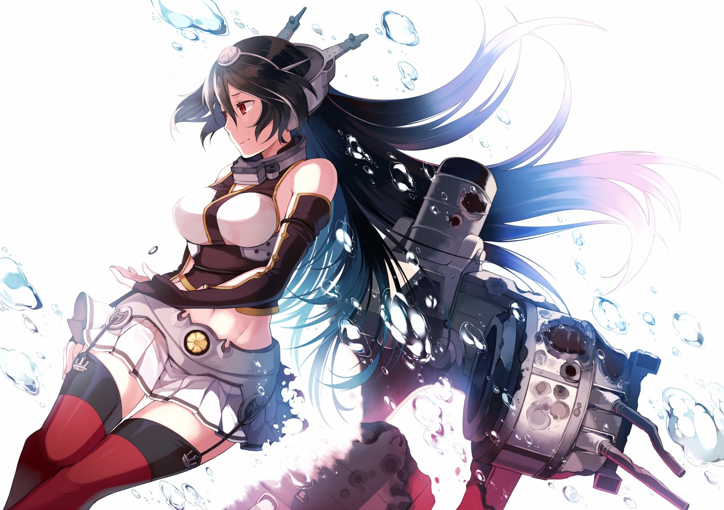 hanokage, kantai_collection, nagato_(kancolle), stockings, thighhighs, torn_clothes