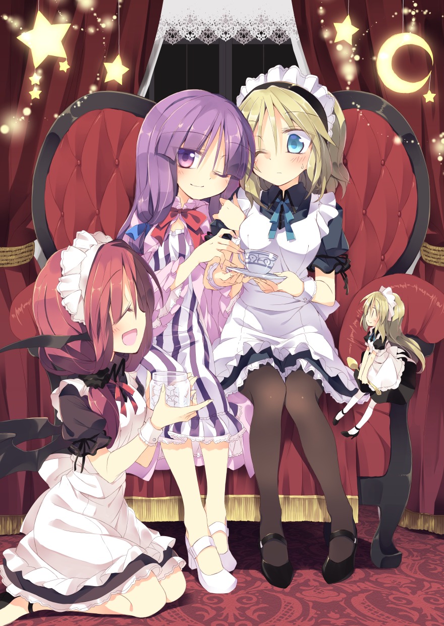 alice_margatroid, dress, heels, koakuma, maid, pantyhose, patchouli_knowledge, satoukibi