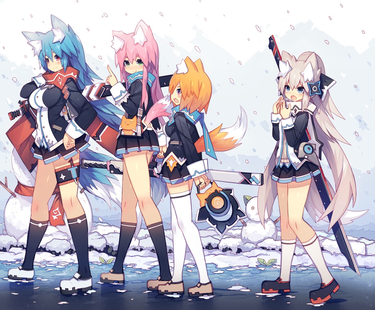 animal_ears, kitsune, mamuru, sword, tail, thighhighs, weapon