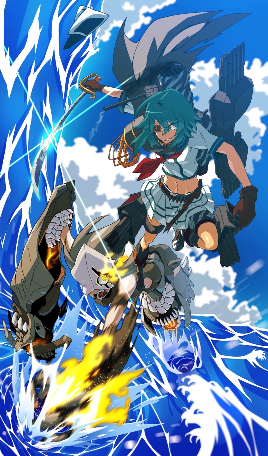 chi-class_torpedo_cruiser, eyepatch, kantai_collection, kiso_(kancolle), rinta, sword