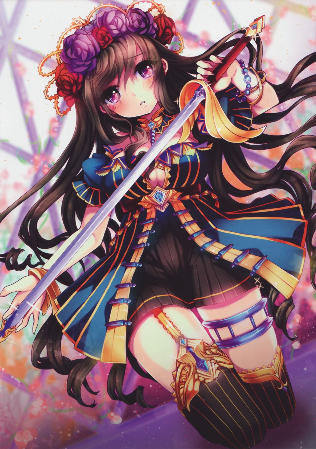 cleavage, garter, juke, stockings, sword, thighhighs