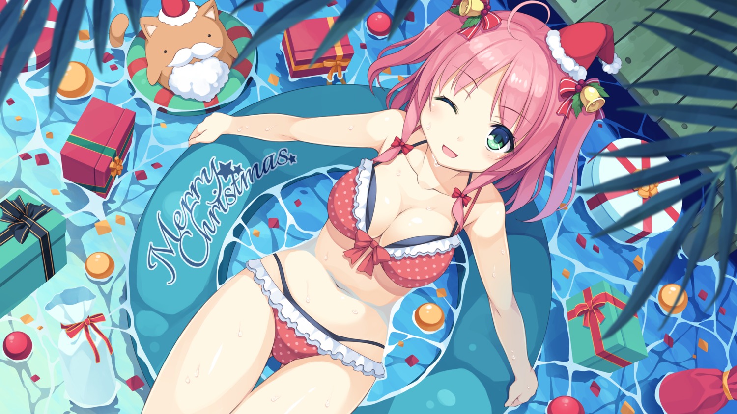 bikini, chocola_(whirlpool), christmas, cleavage, g.i.b._girls_in_black, ichikura, kurokawa_yukano, swimsuits, wallpaper, wet, whirlpool