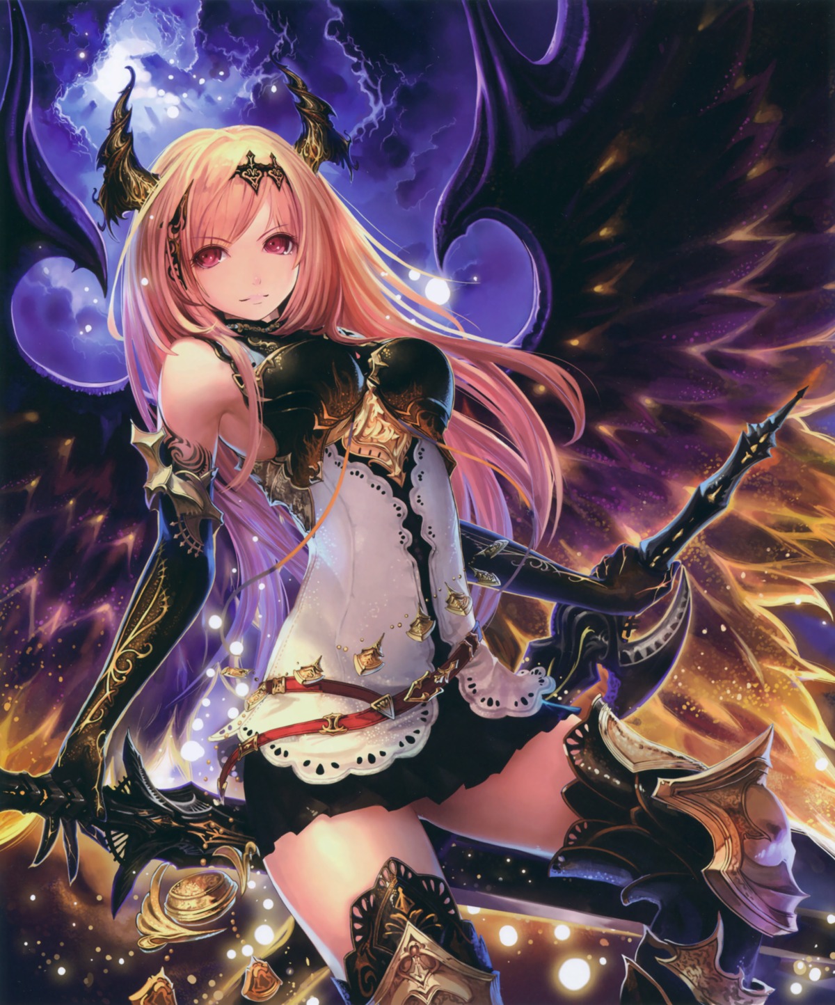 armor, dark_angel_olivia, horns, shadowverse, shingeki_no_bahamut, sword, tachikawa_mushimaro, thighhighs