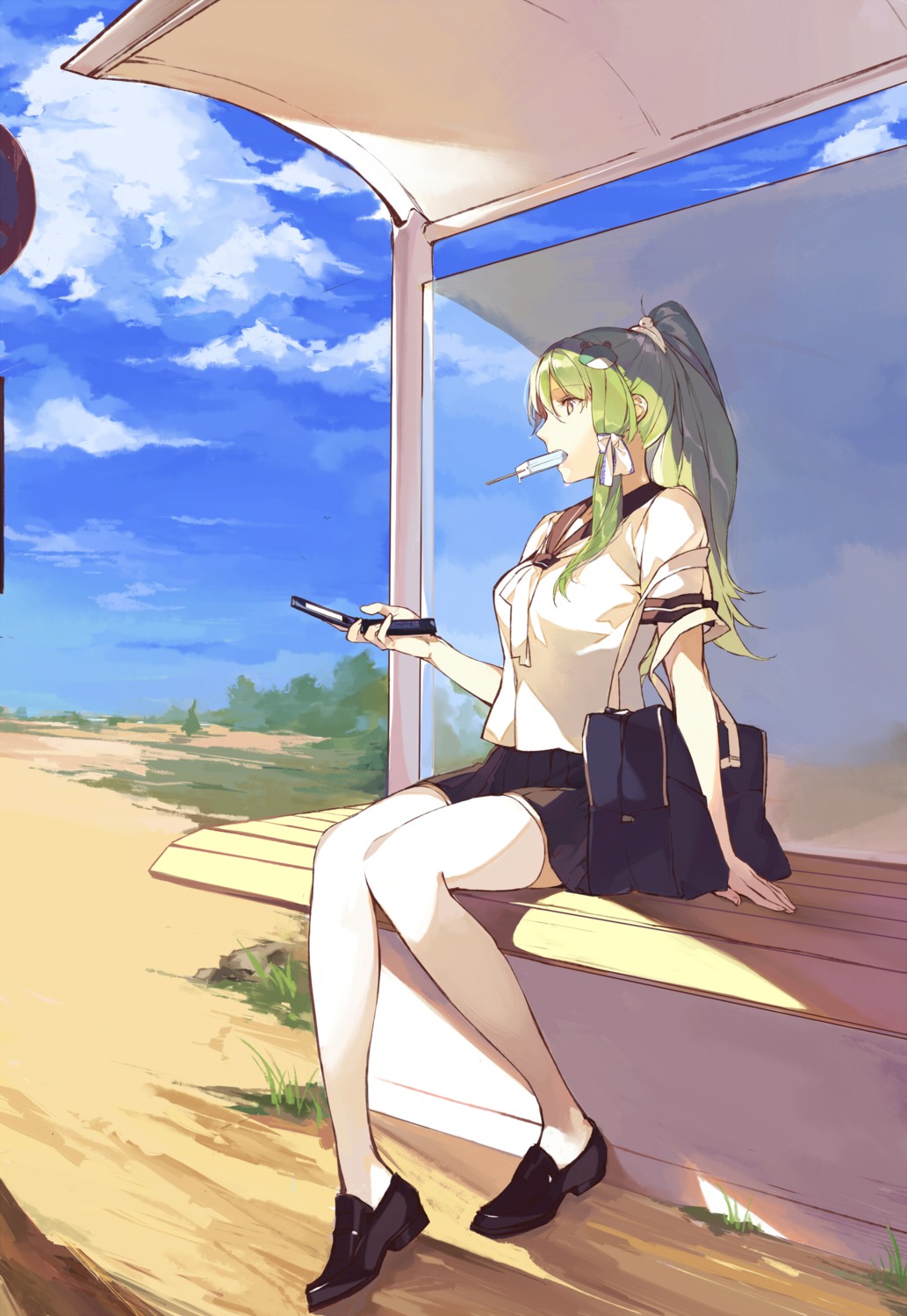 duoyuanjun, kochiya_sanae, seifuku, thighhighs, touhou
