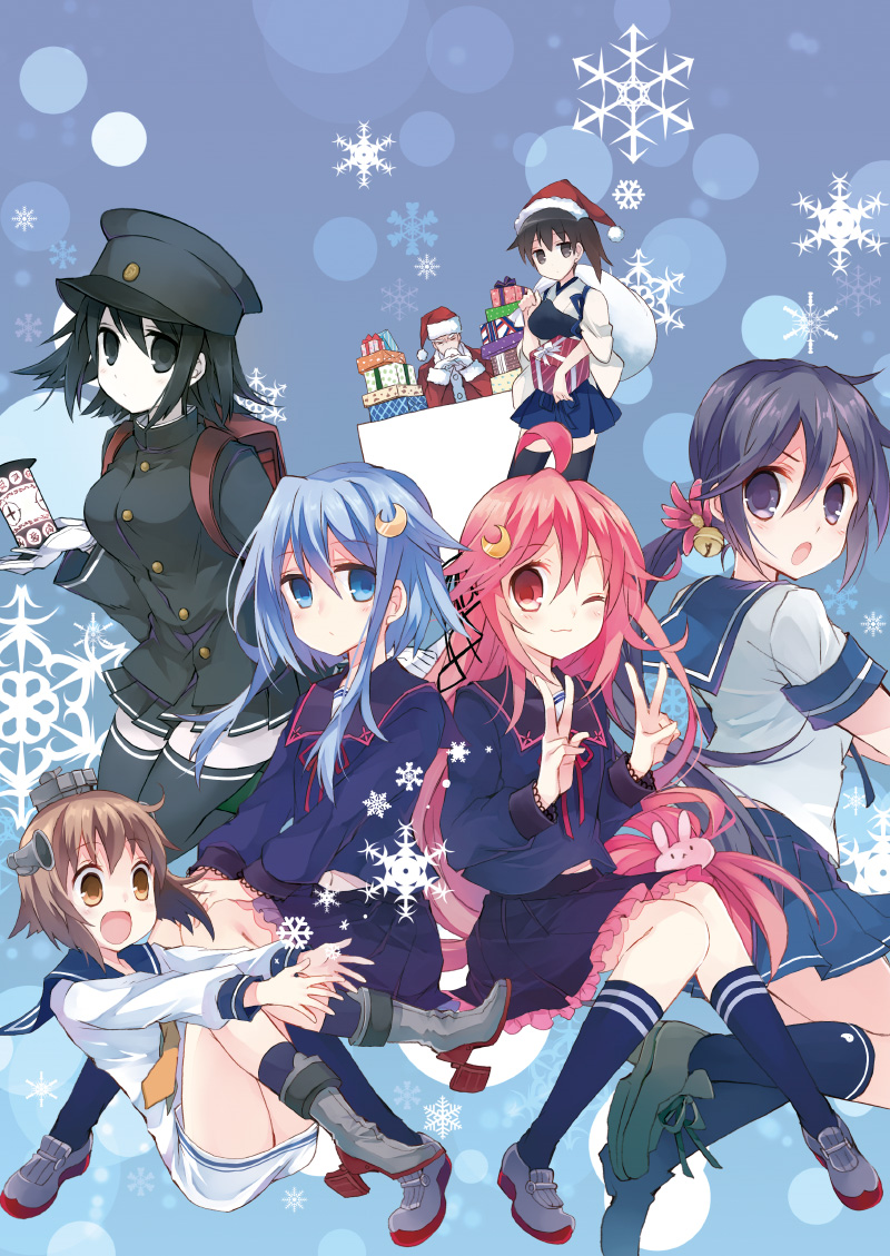 akitsu_maru_(kancolle), christmas, kaga_(kancolle), kantai_collection, suzushiro_kurumi, thighhighs, yukikaze_(kancolle)