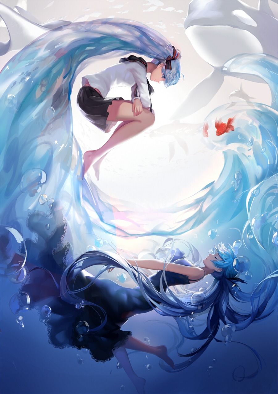 bottle_miku, dress, feet, hatsune_miku, seifuku, shinkai_shoujo_(vocaloid), vocaloid, yomi_yasou