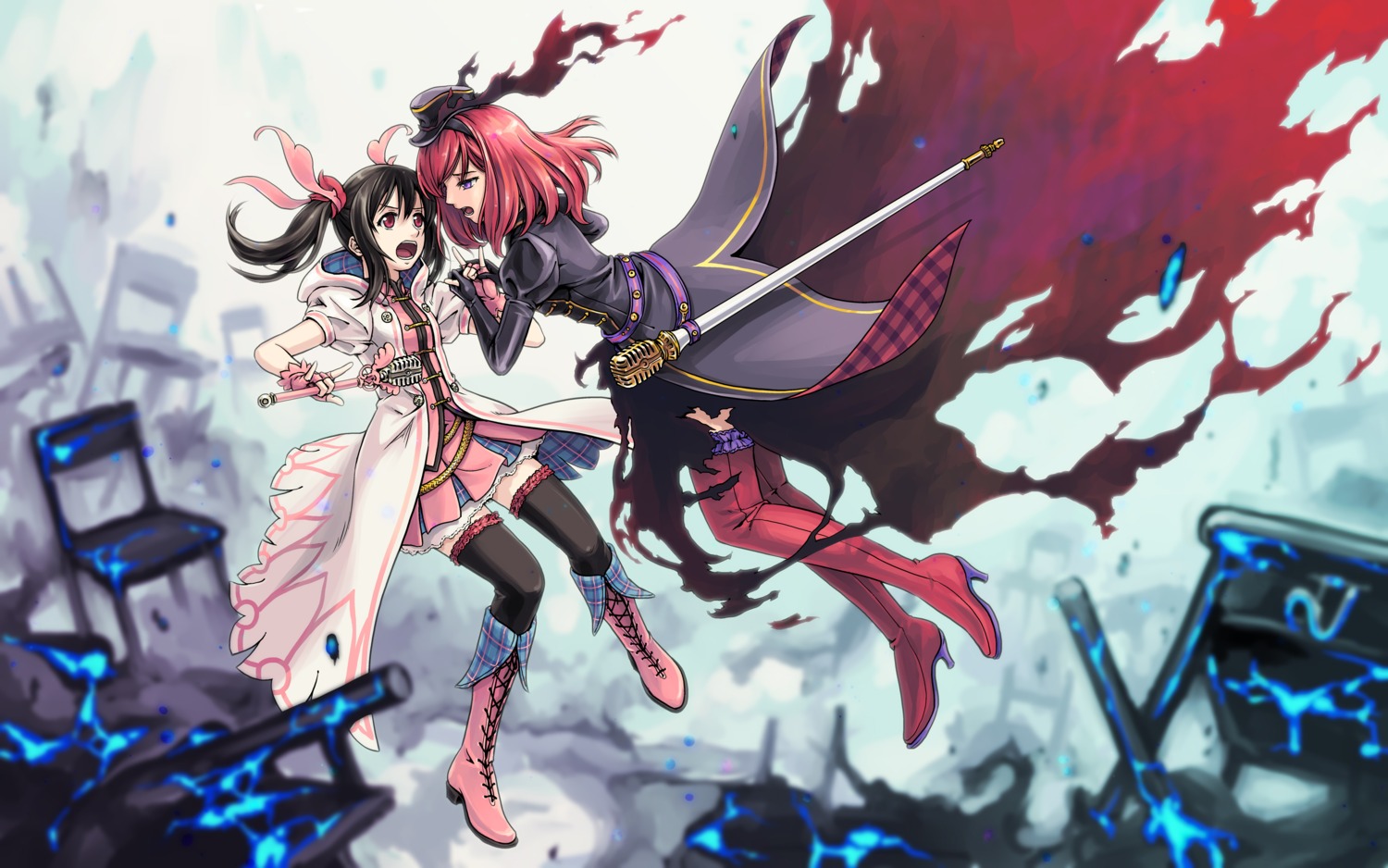 dress, heels, love_live!, love_live!_(series), nishikino_maki, takekawa_shin, thighhighs, yazawa_nico
