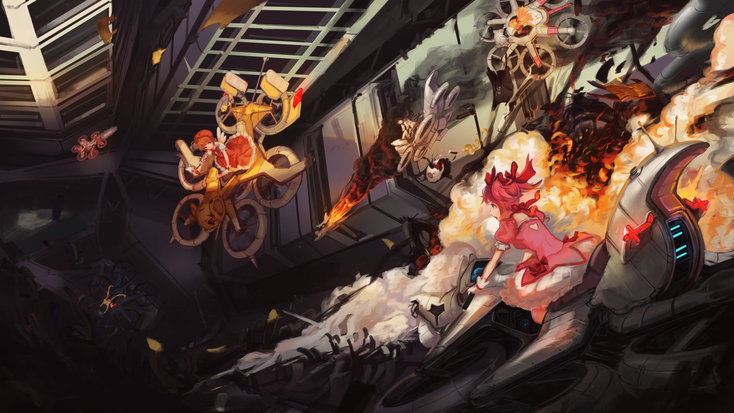 aikawa_ayumu, aino_minako, akemi_homura, ayumu, bishoujo_senshi_sailor_moon, card_captor_sakura, charlotte_(madomagi), crossover, dress, kaname_madoka, kinomoto_sakura, kore_wa_zombie_desu_ka, mahou_shoujo_madoka_magica, mecha, miki_sayaka, softmode, tsukino_usagi, weapon, wings