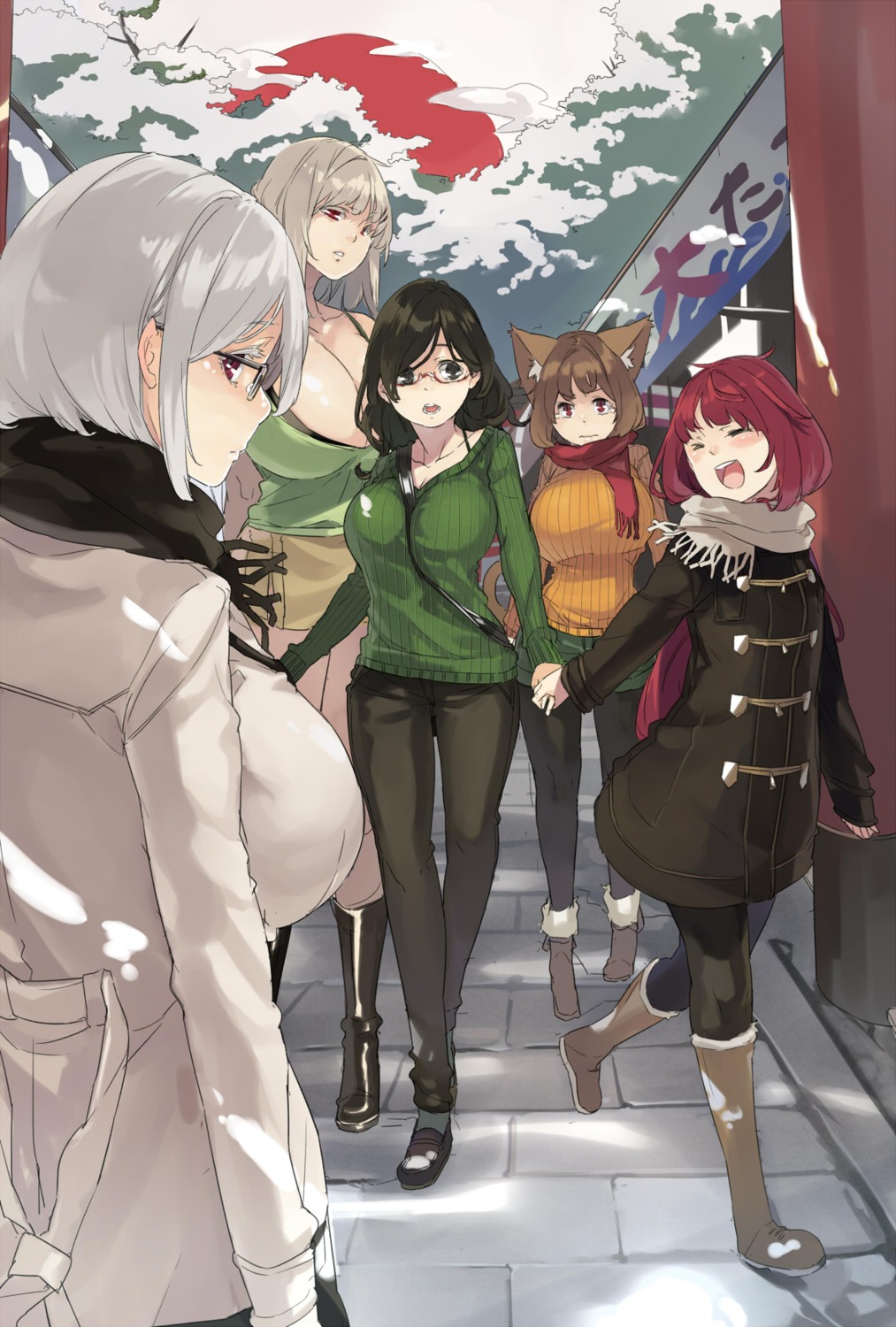 animal_ears, cleavage, megane, muneneko, tail