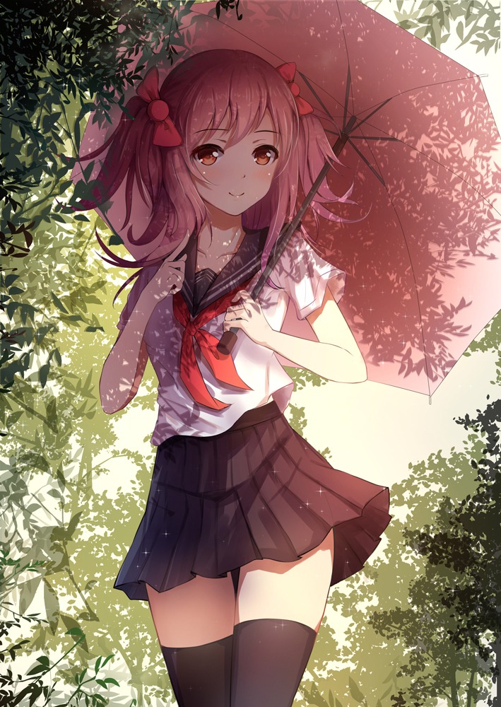 byakuya_reki, seifuku, thighhighs, umbrella