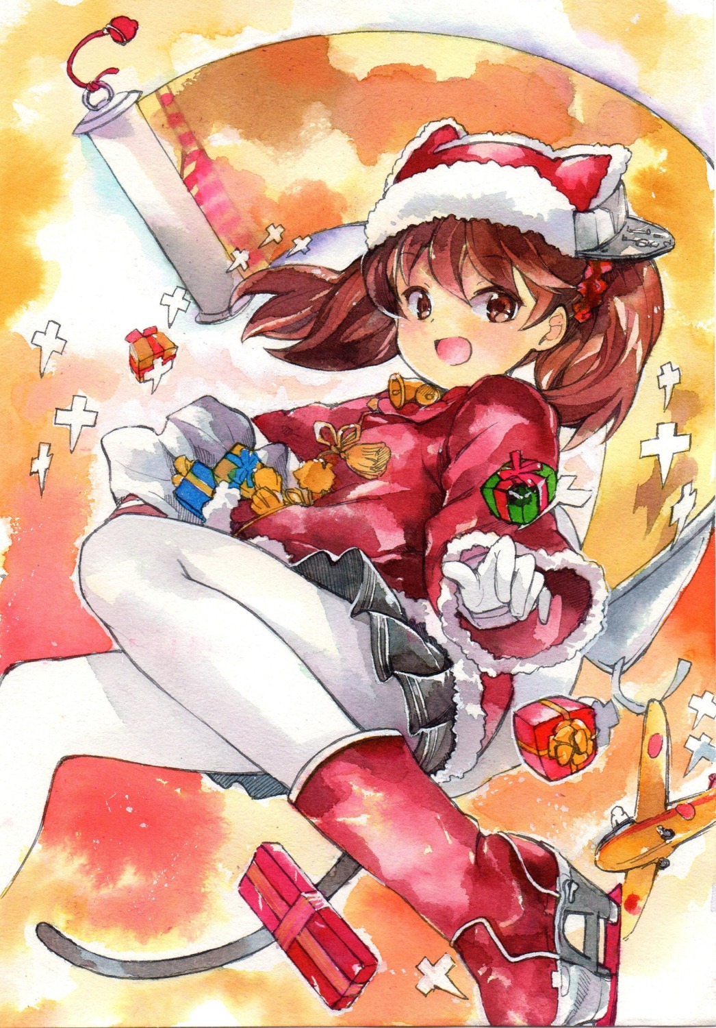 1044kiro, christmas, kantai_collection, pantyhose, ryuujou_(kancolle), tail