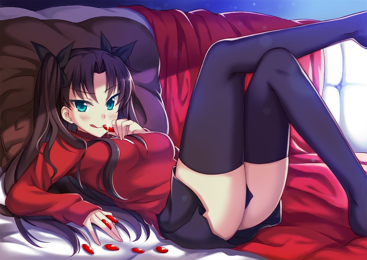 fate/stay_night, peach, thighhighs, toosaka_rin