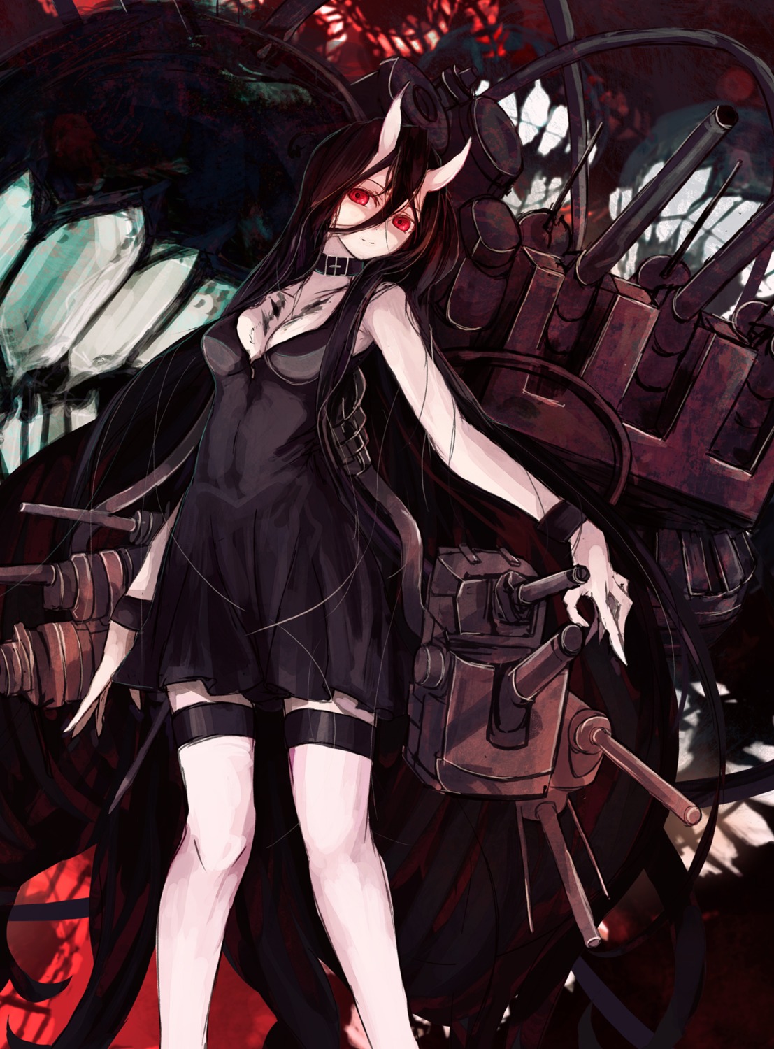 asagi_(kabocha_oukoku), battleship-symbiotic_hime, cleavage, dress, horns, kantai_collection