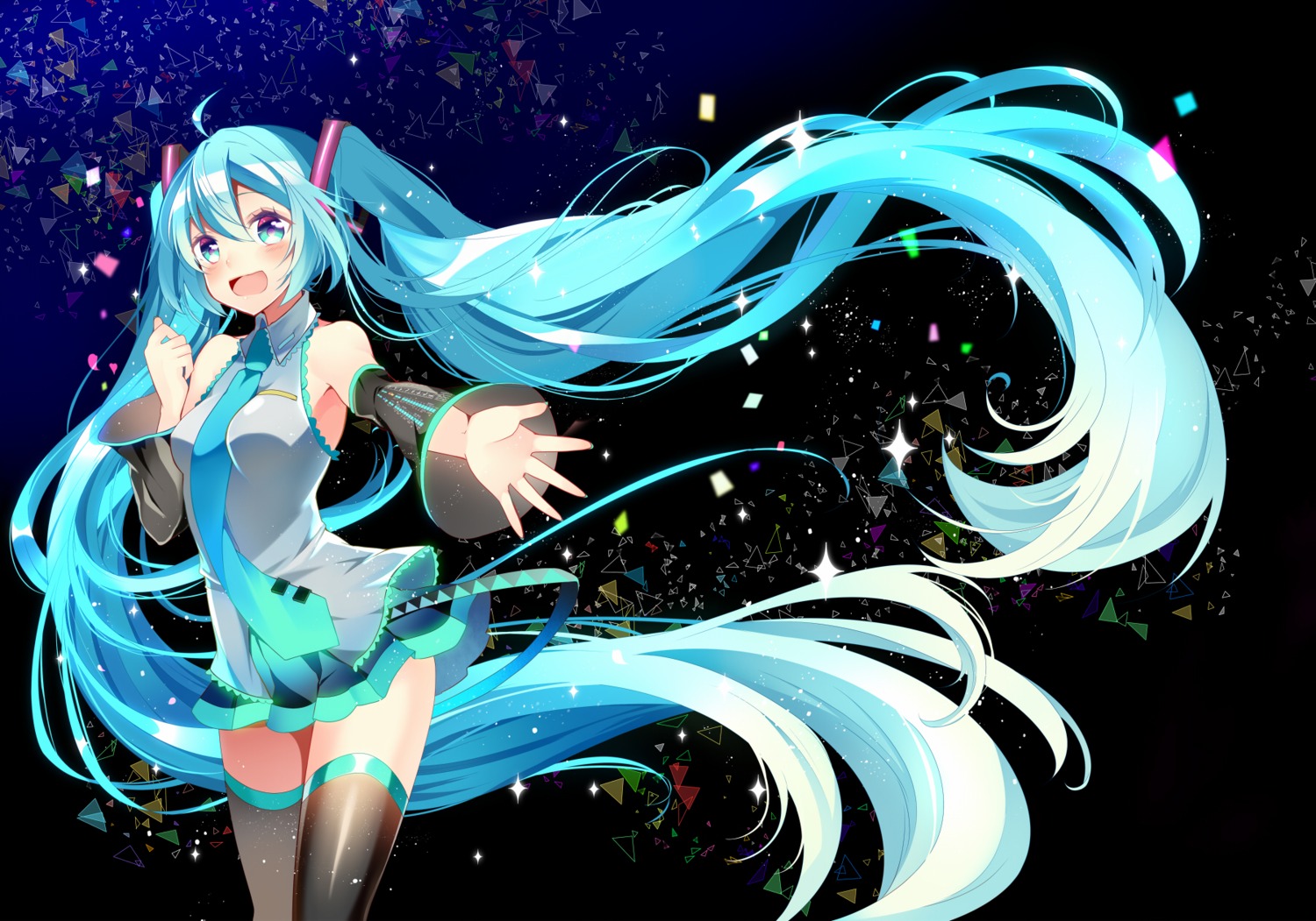 hatsune_miku, temari_(artist), thighhighs, vocaloid