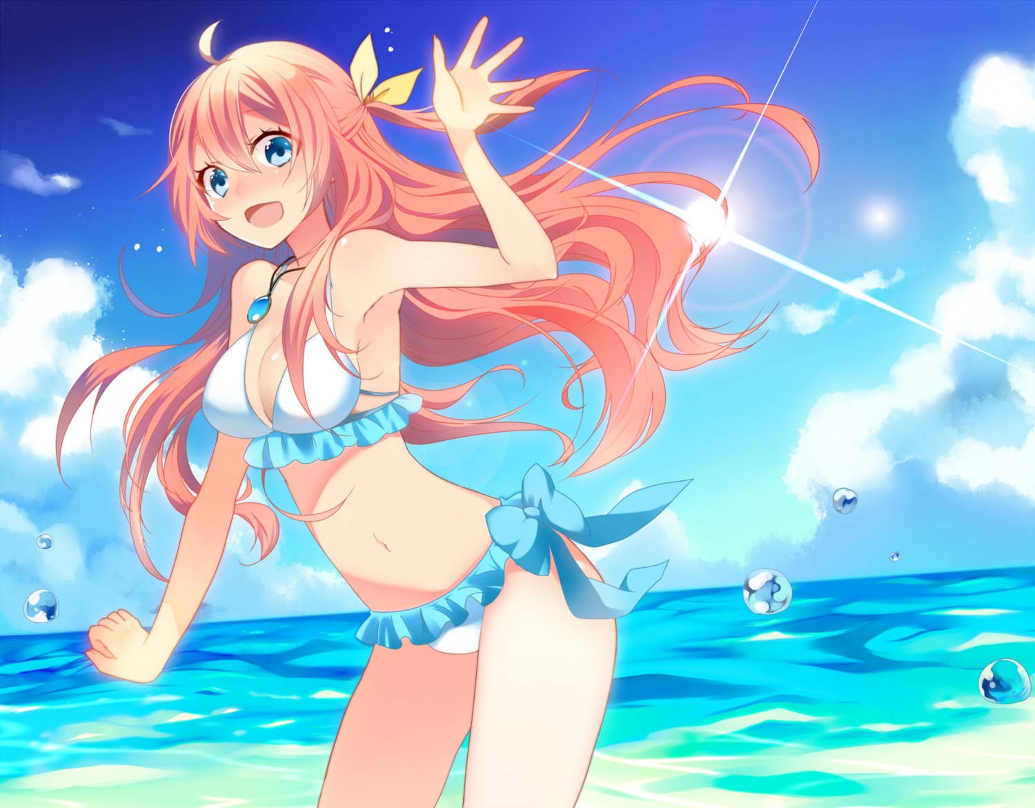 bikini, cleavage, landscape, megurine_luka, swimsuits, temari_(artist), vocaloid