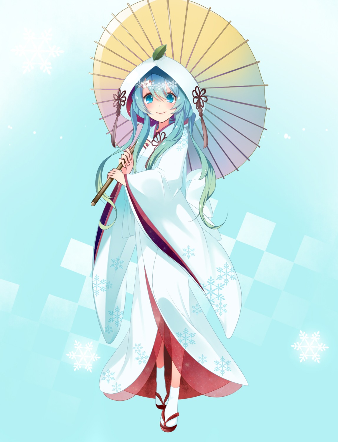 hatsune_miku, kimono, see_through, temari_(artist), umbrella, vocaloid, yuki_miku