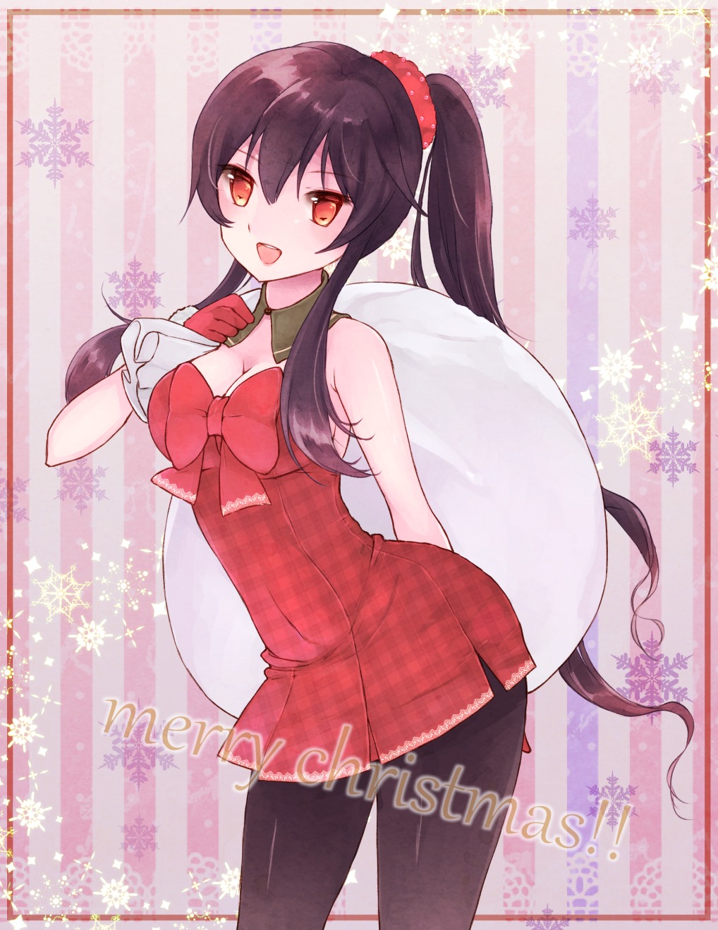 christmas, cleavage, dress, kantai_collection, nagidango, pantyhose, yahagi_(kancolle)