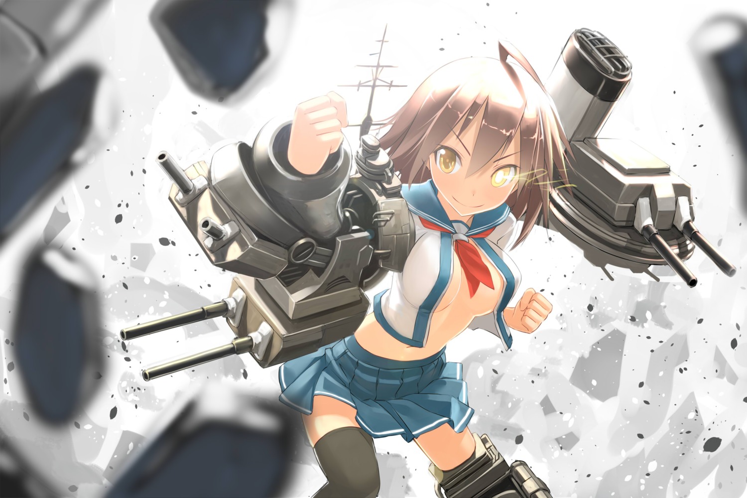 cleavage, furutaka_(kancolle), kantai_collection, no_bra, open_shirt, patricia, seifuku, thighhighs