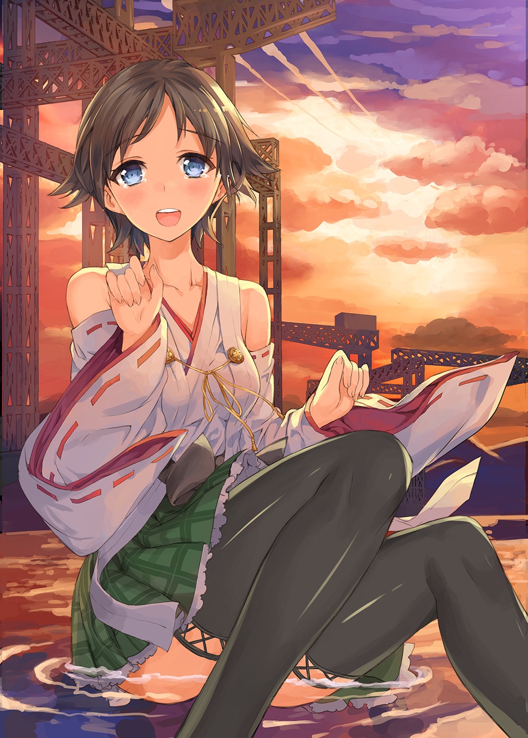 hiei_(kancolle), kantai_collection, suiden_getsu, thighhighs, wet