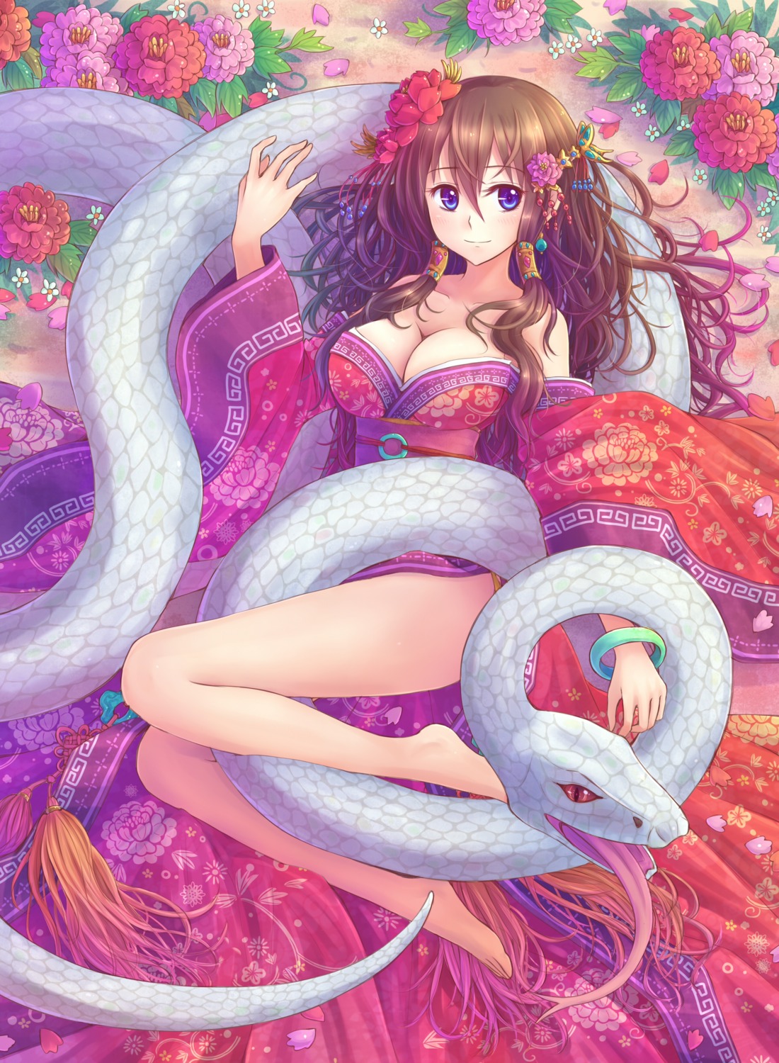 cleavage, feet, japanese_clothes, kimono, suikakitsu_shiro