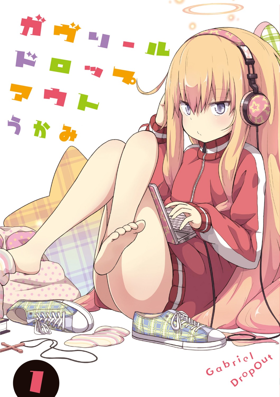 ass, feet, gabriel_dropout, gym_uniform, headphones, nopan, tenma_gabriel_white, ukami