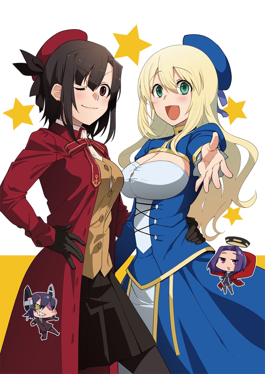 artoria_pendragon_(fate), atago_(kancolle), cleavage, cosplay, eyepatch, fate/stay_night, kantai_collection, kotetu