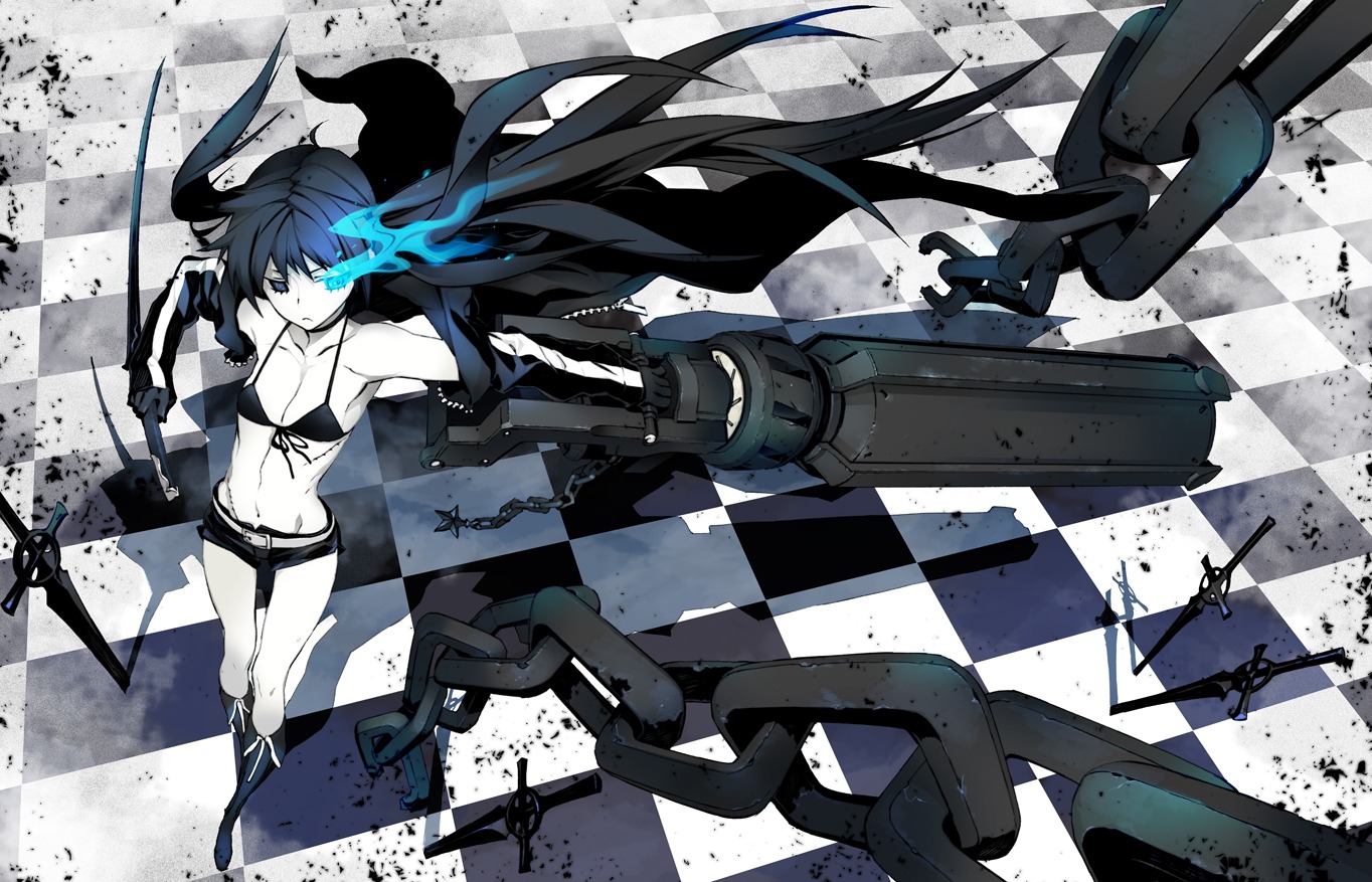 bikini_top, black_rock_shooter, black_rock_shooter_(character), cleavage, miwa_shirow, swimsuits, sword, vocaloid, weapon