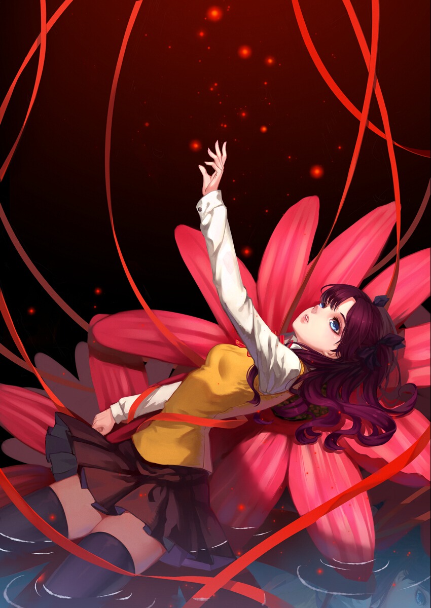 bojue_yu_yaojing, fate/stay_night, seifuku, thighhighs, toosaka_rin, wet